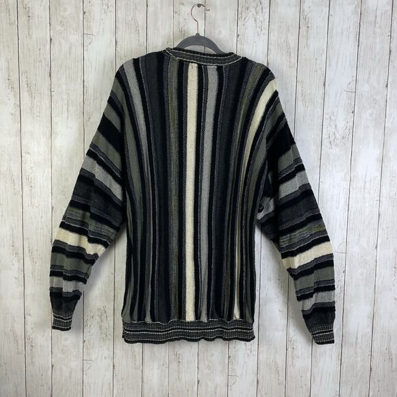 Vtg Bachrach Sweater Men’s L Black Gray Striped Textured Biggie Cosby 90s USA - Picture 7 of 9